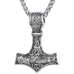 Richsteel Thors Hammer Pendant Mjolnir Necklace for Men Women 316 Stainless Steel/18K Gold Plated/Black Viking Nordic Jewelry(with Gift Box)