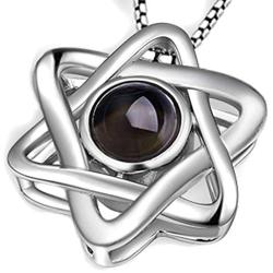 Mistar Bijoux Star of David Necklace with the Shema Yisrael Prayer Hidden within the Unique Crystal Cabochon. Look into the Stone and See it Magically Appear 8” Tall