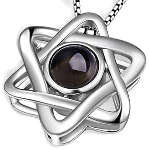 Mistar Bijoux Star of David Necklace with the Shema Yisrael Prayer Hidden within the Unique Crystal Cabochon. Look into the Stone and See it Magically Appear 8” Tall