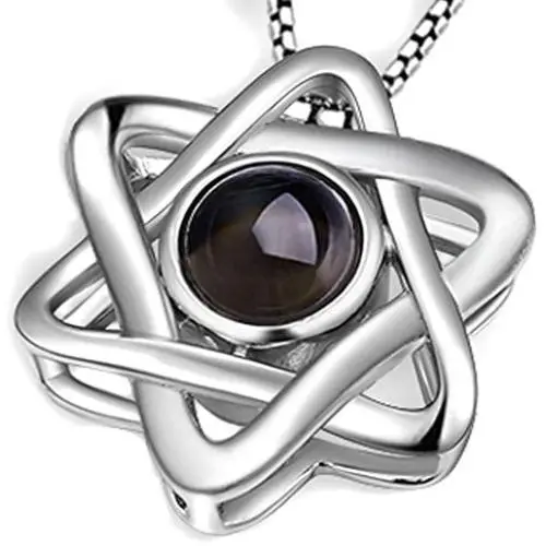 Mistar Bijoux Star of David Necklace with the Shema Yisrael Prayer Hidden within the Unique Crystal Cabochon. Look into the Stone and See it Magically Appear 8” Tall