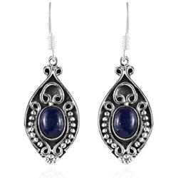 Shop LC 925 Sterling Silver Blue Lapis Lazuli Dangle Drop Oxidized Tribal Fish Hook Earrings Bohemian Boho Handmade Fashion Prom Vintage Jewelry for Women Mothers Day Gifts