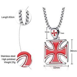 Mealguet Jewelry Mens Cool Stainless Steel Enamel Crusaders Templar Knights Cross Pendant Necklace, 24'' Chain
