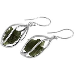 Starborn Sterling Silver Natural Moldavite Caged Earrings