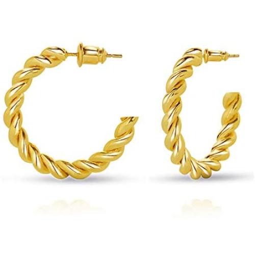 Twisted Chunky Hoop Earrings 14K Gold Plated Dainty Lightweight Hypoallergenic Open Hoops Earrings for Women Gift