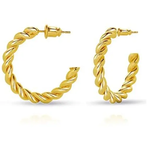 Twisted Chunky Hoop Earrings 14K Gold Plated Dainty Lightweight Hypoallergenic Open Hoops Earrings for Women Gift Twisted Chunky Hoop Earrings 14K Gold Plated Dainty Lightweight Hypoallergenic Open Hoops Earrings for Women Gift
