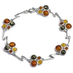 Sterling Silver Multicolor Amber Round Beads Bracelet Length 7.5 Inches