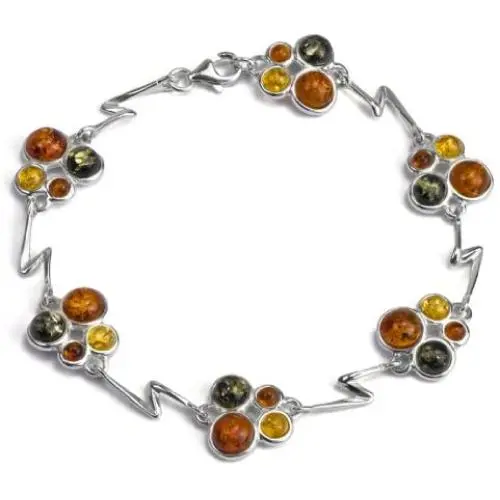 Sterling Silver Multicolor Amber Round Beads Bracelet Length 7.5 Inches Sterling Silver Multicolor Amber Round Beads Bracelet Length 7.5 Inches