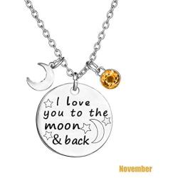 TISDA Birthstone Crystals Necklace,I Love You to The Moon and Back Jewelry Necklace