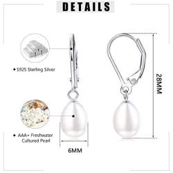 Fansilver 925 Sterling Silver Freshwater Cultured Pearl Drop Earrings For Women Elegant Pearl Dangle Earrings Leverback 6mm/8mm Wedding Jewelry