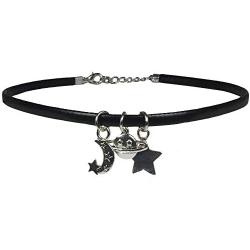 AsherKeep - Premium Black Vegan Leather Choker and Collar Necklace - Adjustable - Charms