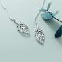 SLUYNZ 925 Sterling Silver Leaf Dangle Earrings for Women Teen Girls Leaf Earring Threader Chain