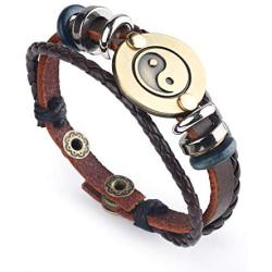 Leather Bracelet for Women Mens , Yin Yang Friendship Teen Girls Braided Bracelet of Men Adjustable Charm Jewelry