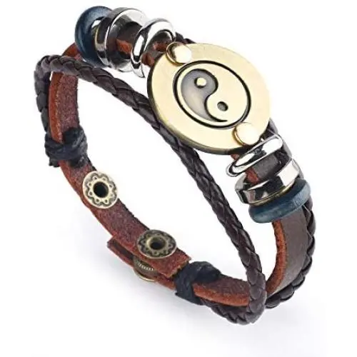 Leather Bracelet for Women Mens , Yin Yang Friendship Teen Girls Braided Bracelet of Men Adjustable Charm Jewelry Leather Bracelet for Women Mens , Yin Yang Friendship Teen Girls Braided Bracelet of Men Adjustable Charm Jewelry
