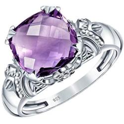 Orchid Jewelry Cushion 3.80 Ct Natural Purple Amethyst Ring For Womens 925 Sterling Silver Sets A Unique Design Perfect As An Christmas Anniversary Wedding Gifts For Girls