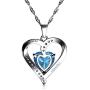 DEPHINI - Heart Necklace - 925 Sterling Silver - Aquamarine Birthstone Embellished with Branded Crystal Pendant - Fine Jewellery Woman Necklace 18'' Rhodium Plated Silver Chain - A+ Cubic Zirconia