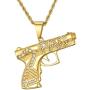 Lee Island Fashion 24K Gold Plated Simulated Diamond CZ Gun Pendant Stainless Steel Necklace For Men Boys, 24 Inch Chain Hip Hop Jewelry Gift