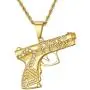 Lee Island Fashion 24K Gold Plated Simulated Diamond CZ Gun Pendant Stainless Steel Necklace For Men Boys, 24 Inch Chain Hip Hop Jewelry Gift