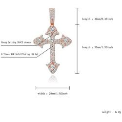 JINAO 14K Gold White Gold Plated Fully Iced Out CZ Cubic Zirconia Classical Cross Pendant for Men Women with Rope Chain Necklace Hip Hop Gift Jewelry