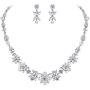 EVER FAITH Wedding Jewelry Gorgeous CZ White Simulated Pearl Bride Prom Leaf Floral Necklace Earring Set Silver-Tone