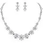 EVER FAITH Wedding Jewelry Gorgeous CZ White Simulated Pearl Bride Prom Leaf Floral Necklace Earring Set Silver-Tone