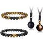 Jstyle 8mm Tiger Eye Beads Distance Friendship Bracelet for Women Men Natural Onyx Stone Beads Pendant Adjustable Healing Necklaces