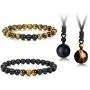 Jstyle 8mm Tiger Eye Beads Distance Friendship Bracelet for Women Men Natural Onyx Stone Beads Pendant Adjustable Healing Necklaces