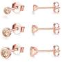 Silver Stud Earrings for Women Men Girls 3 Pairs of Hypoallergenic Small Rose Gold Plated Cubic Zirconia Cartilage Earrings Jewelry Sets (2mm/3mm/4mm)