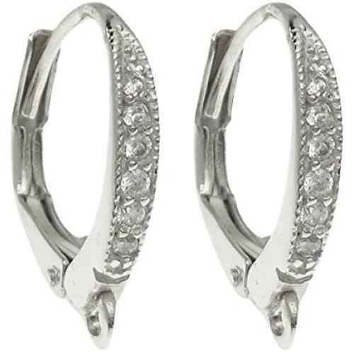 .925 Sterling Silver Leverback Clear Cz Crystal Dangle Charm Connector Earring/Findings