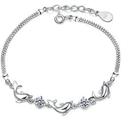 MIXIA Charming Jewelry Cubic Zircon Crystal Dolphin Shaped Chain Woman Silver Color Adjustable Bracelets
