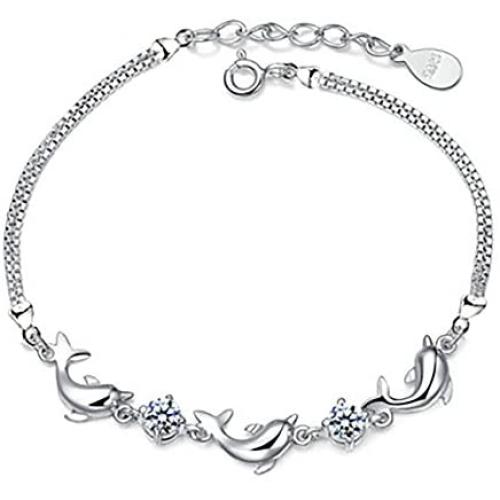 MIXIA Charming Jewelry Cubic Zircon Crystal Dolphin Shaped Chain Woman Silver Color Adjustable Bracelets