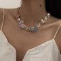 Ingemark Bling Miami Butterfly Cuban Chain Necklace Iced Out Cuban Choker Necklace for Women Girls Hip Hop Rapper Jewelry