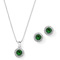 Mariell 10.5mm Cubic Zirconia Round Halo Necklace & Earrings Wedding Jewelry Set for Brides & Bridesmaids