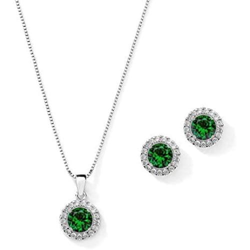 Mariell 10.5mm Cubic Zirconia Round Halo Necklace & Earrings Wedding Jewelry Set for Brides & Bridesmaids