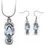 Puzzled Sparkling Flip Flop Necklace and Earrings Set Charming Necklace and Earring Set - Beach Theme - Aqua Jewelry Always Unique Gift - Item #K6302-6352