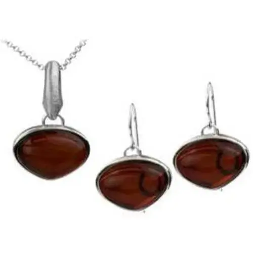 Sterling Silver Red Dark Amber Jewelry Set Earrings Necklace Chain 18 Inches Sterling Silver Red Dark Amber Jewelry Set Earrings Necklace Chain 18 Inches