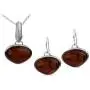 Sterling Silver Red Dark Amber Jewelry Set Earrings Necklace Chain 18 Inches Sterling Silver Red Dark Amber Jewelry Set Earrings Necklace Chain 18 Inches