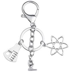 FUSTMW Science Symbol Keychain Atom Microscope Key Chain Biology Chemistry Teacher Gift Keyring Science Lovers Gift