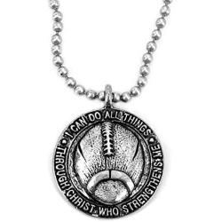 Football Necklace I Can Do All Things Through Christ in Antique Silver Finish Phililippians 413