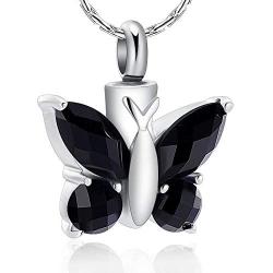 constantlife Cremation Jewelry for Ashes, Crystal Stone Butterfly Shape Stainless Steel Pendant Urn Necklace Keepsake for Women