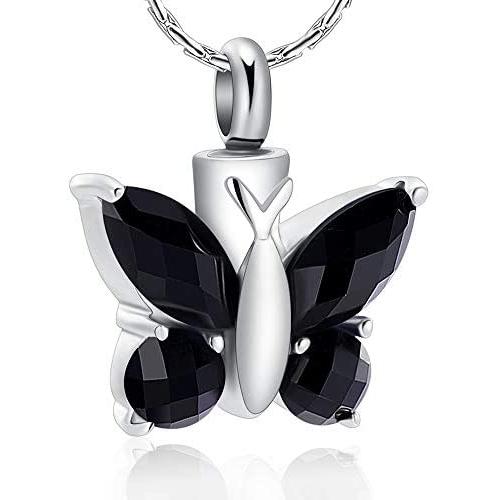constantlife Cremation Jewelry for Ashes, Crystal Stone Butterfly Shape Stainless Steel Pendant Urn Necklace Keepsake for Women