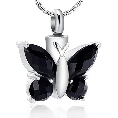 constantlife Cremation Jewelry for Ashes, Crystal Stone Butterfly Shape Stainless Steel Pendant Urn Necklace Keepsake for Women constantlife Cremation Jewelry for Ashes, Crystal Stone Butterfly Shape Stainless Steel Pendant Urn Necklace Keepsake for Women