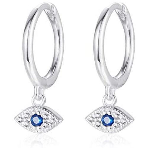 Star Huggie Hoop Earrings 925 Sterling Silver Evil Eye Spike Hoop Earring Starburst Small Dangle Hoop Earrings