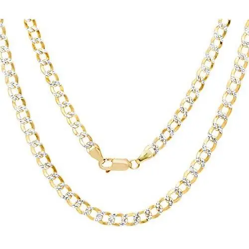 Nuragold 10k Yellow Gold 4.5mm Cuban Chain Curb Link Diamond Cut Pave Two Tone Pendant Necklace, Mens Womens Lobster Lock 16'' 18'' 20'' 22'' 24'' 26'' 28'' 30'' Nuragold 10k Yellow Gold 4.5mm Cuban Chain Curb Link Diamond Cut Pave Two Tone Pendant Necklace, Mens Womens Lobster Lock 16'' 18'' 20'' 22'' 24'' 26'' 28'' 30''