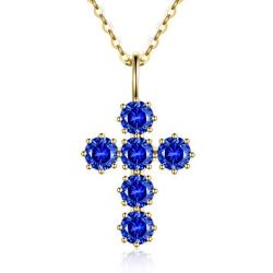 14K Solid Gold Cross Pendant Necklace, Navy Blue Cubic Zirconia Crucifix Cross Pendant Necklace Dainty Jewelry Gifts for Her,Mom, Wife,Girlfriends, 16’’-18’’
