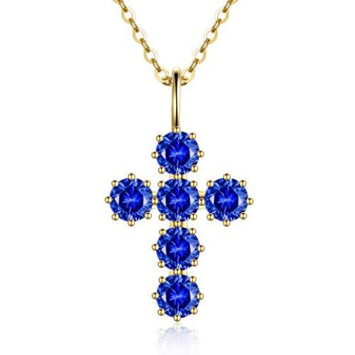 14K Solid Gold Cross Pendant Necklace, Navy Blue Cubic Zirconia Crucifix Cross Pendant Necklace Dainty Jewelry Gifts for Her,Mom, Wife,Girlfriends, 16’’-18’’