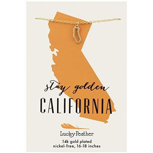 Lucky Feather State Necklace 14K Gold-Dipped Pendant on Adjustable 16”-18” Chain