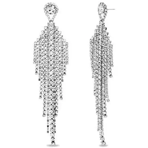 Steve Madden Silver Tone Rhinestone Fringe Chandelier Earrings For Women Steve Madden Silver Tone Rhinestone Fringe Chandelier Earrings For Women