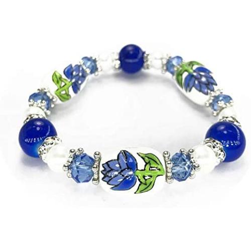 Bluebonnet Texas State Flower Bracelet - Texas Jewelry Gift For Women - Garden Botanical Flower Bead Bracelet 1 pc