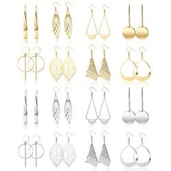 FIBO STEEL 16 Pairs Bohemian Metal Earrings Set for Women Statement Drop Dangle Earrings Vintage Bohemian Earrings Boho Fashion Jewelry