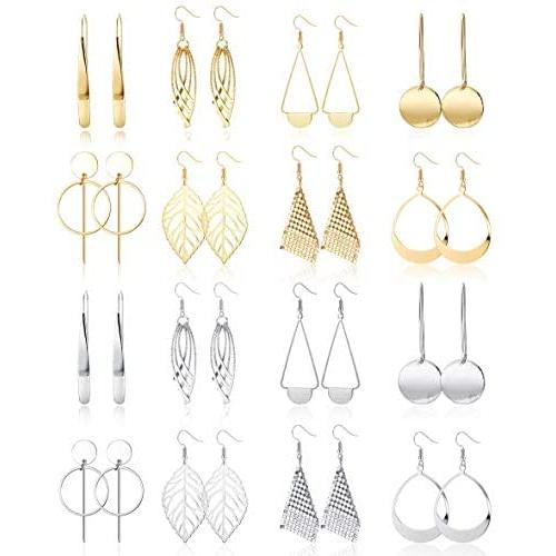 FIBO STEEL 16 Pairs Bohemian Metal Earrings Set for Women Statement Drop Dangle Earrings Vintage Bohemian Earrings Boho Fashion Jewelry